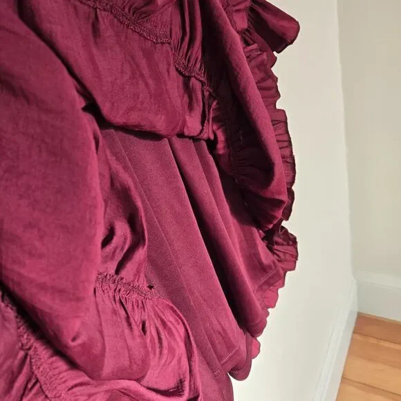 GAL Ruffle VNeck Dress M Red Mini Boho Festival Grunge Renaissance Goth Feminine - Picture 12 of 15